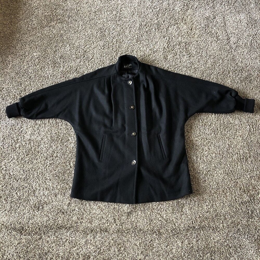 Vintage Womens Black Button Miss New York Wool‎ Overcoat Size XL